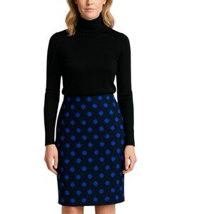 Talbots Black and Blue Polka Dot Wool Blend Classic Pencil Skirt Sz 4
